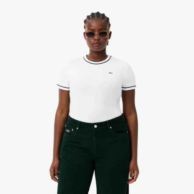 Camiseta de jersey con ribetes en contraste para mujer