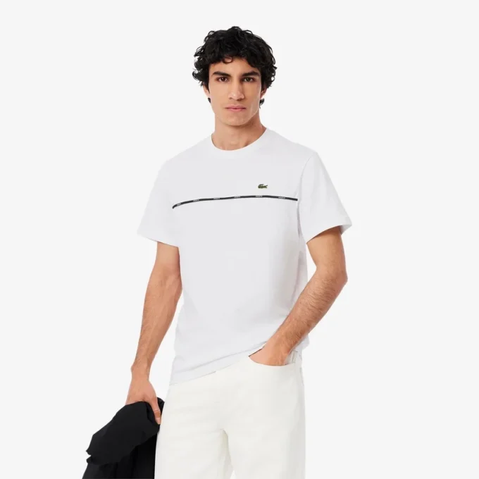 Camiseta de jersey de algodón con ribete con el logotipo para hombre
