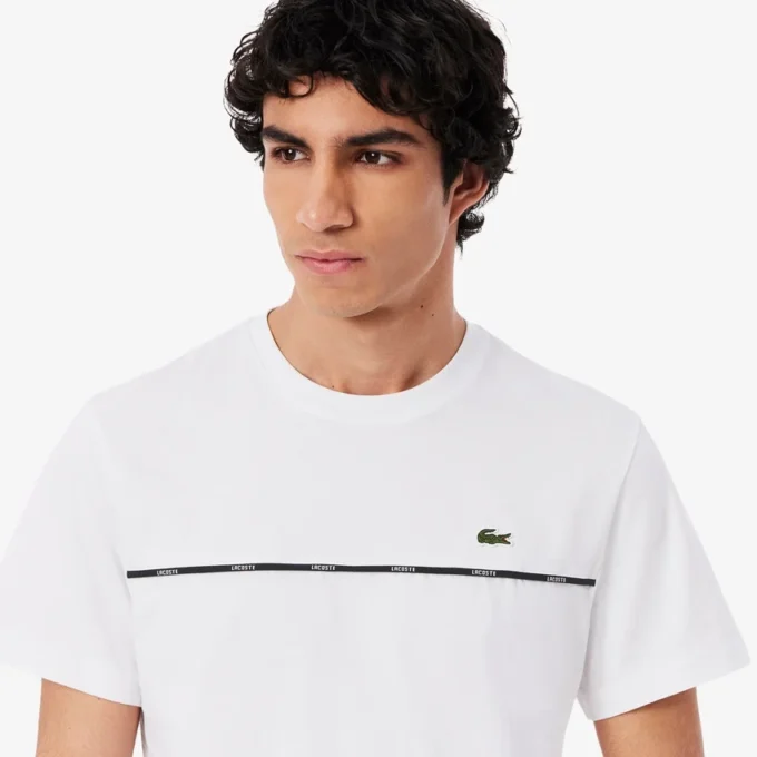 Camiseta de jersey de algodón con ribete con el logotipo para hombre
