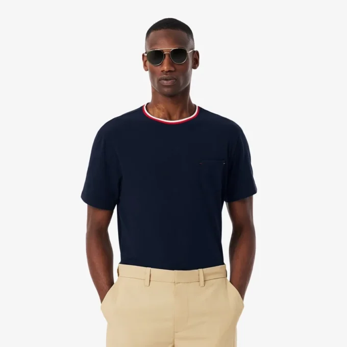 Camiseta de pijama de cuello contrastado para hombre