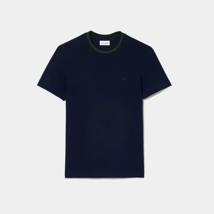 Camiseta de piqué elástico con cuello a rayas para hombre