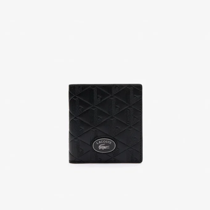 Cartera compacta de cuero con monograma