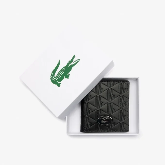 Cartera compacta de cuero con monograma