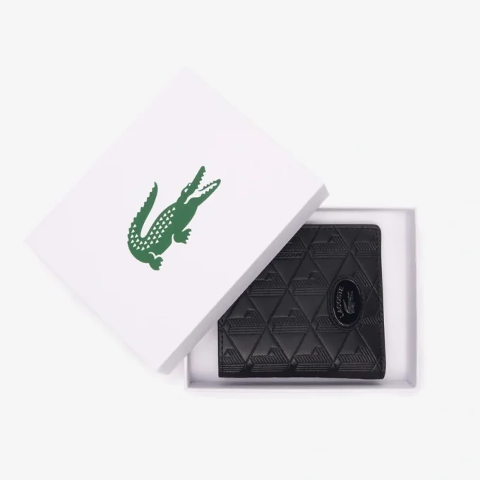 Cartera compacta de cuero con monograma