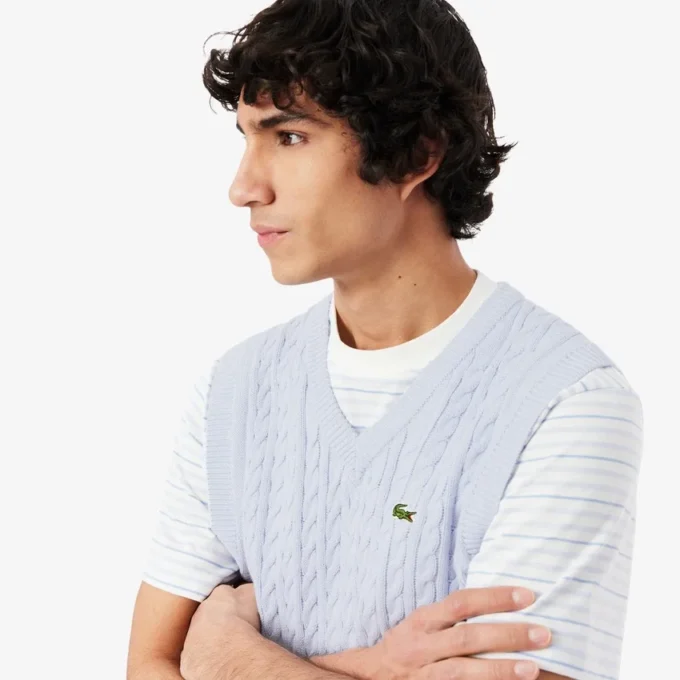 Chaleco de punto trenzado de algodón para hombre