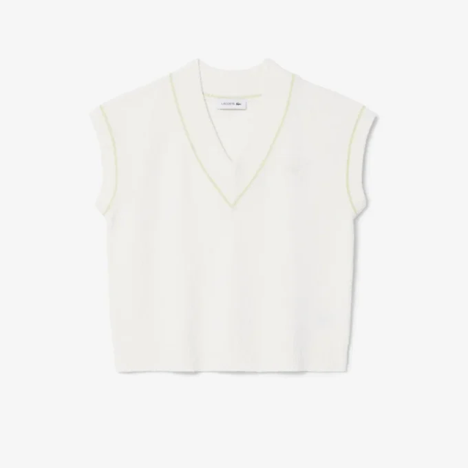 Chaleco sin mangas de punto de mezcla de algodón con cuello en V