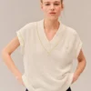Chaleco sin mangas de punto de mezcla de algodón con cuello en V