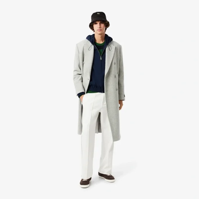 Chaqueta con capucha de franela de mezcla de lana para hombre