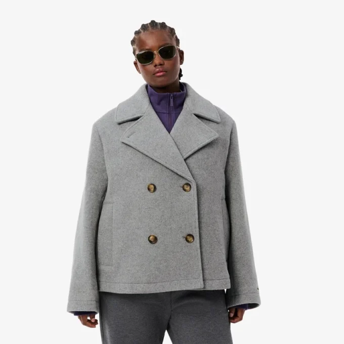 Chaqueta corta oversize de mezcla de lana para mujer