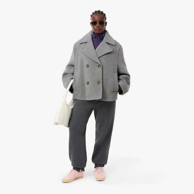 Chaqueta corta oversize de mezcla de lana para mujer