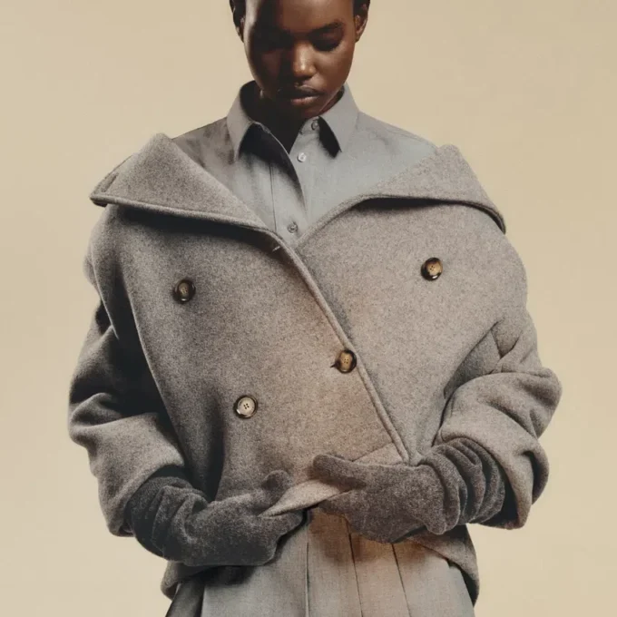 Chaqueta corta oversize de mezcla de lana para mujer