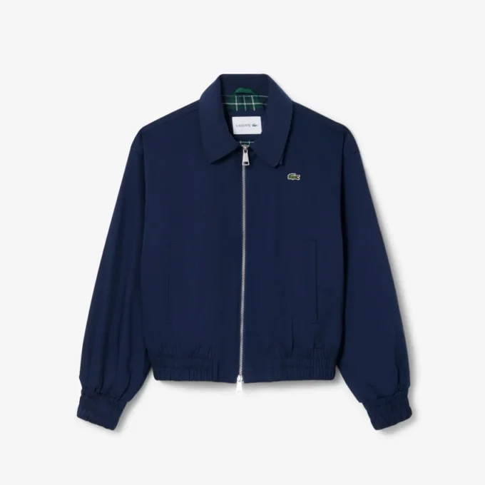 Chaqueta elástica con doble cuello para mujer