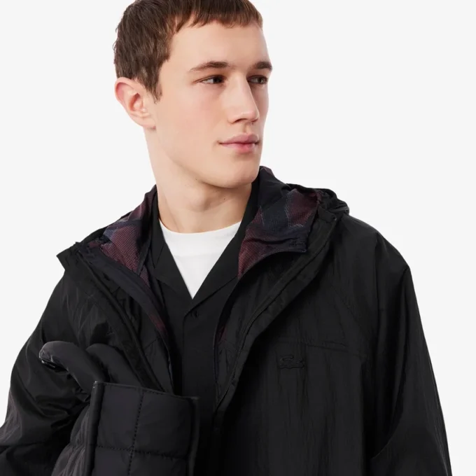 Chaqueta larga impermeable para hombre, plegable
