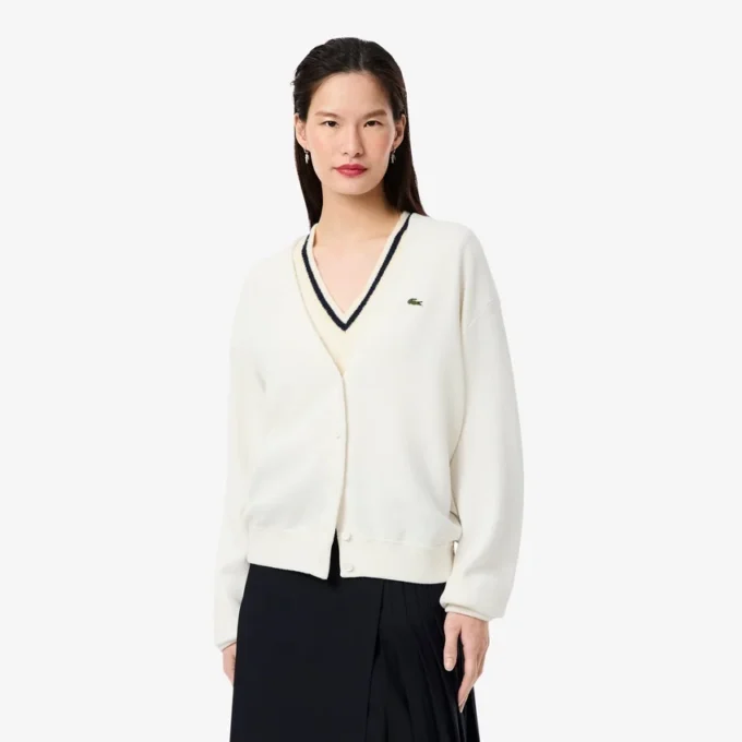 Cárdigan de algodón con cuello en V y punto Moss para mujer