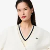Cárdigan de algodón con cuello en V y punto Moss para mujer