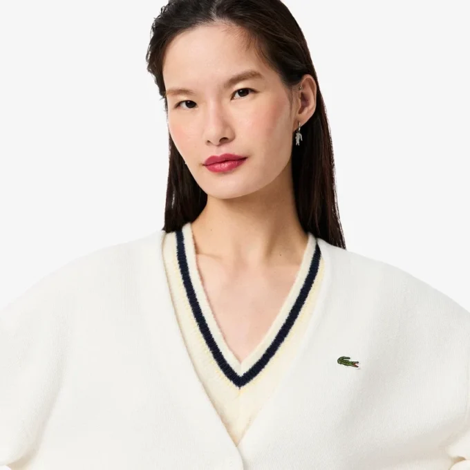 Cárdigan de algodón con cuello en V y punto Moss para mujer