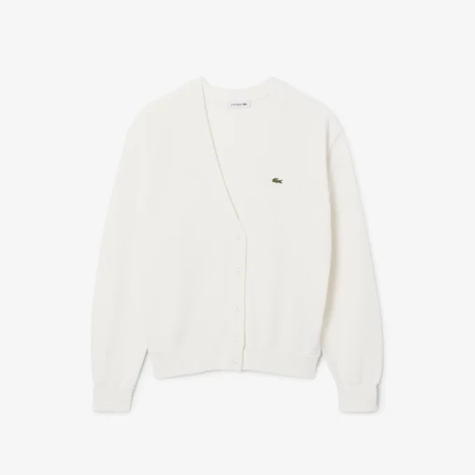 Cárdigan de algodón con cuello en V y punto Moss para mujer