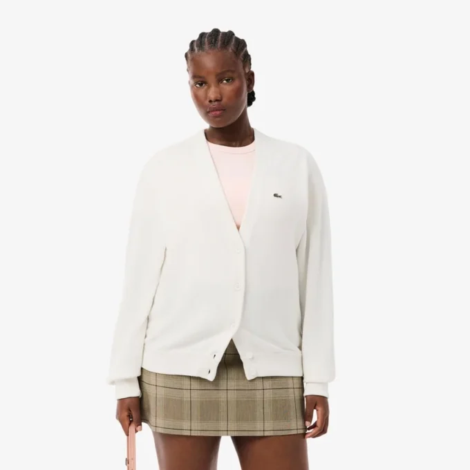 Cárdigan de algodón con cuello en V y punto Moss para mujer