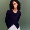Cárdigan de punto elástico de lana merina para mujer