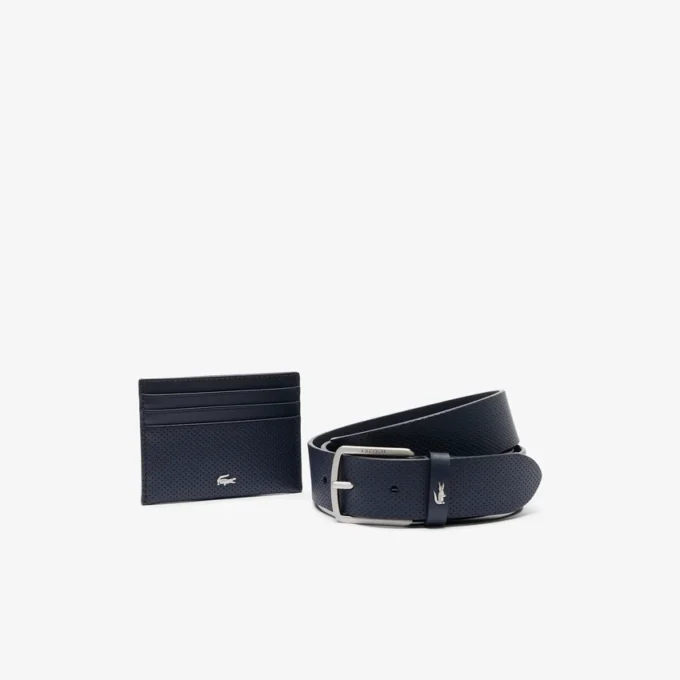 Estuche de regalo con cinturón de cuero y tarjetero