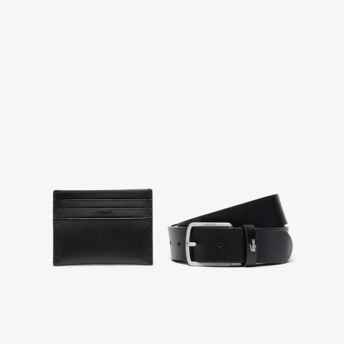 Estuche de regalo con cinturón de cuero y tarjetero