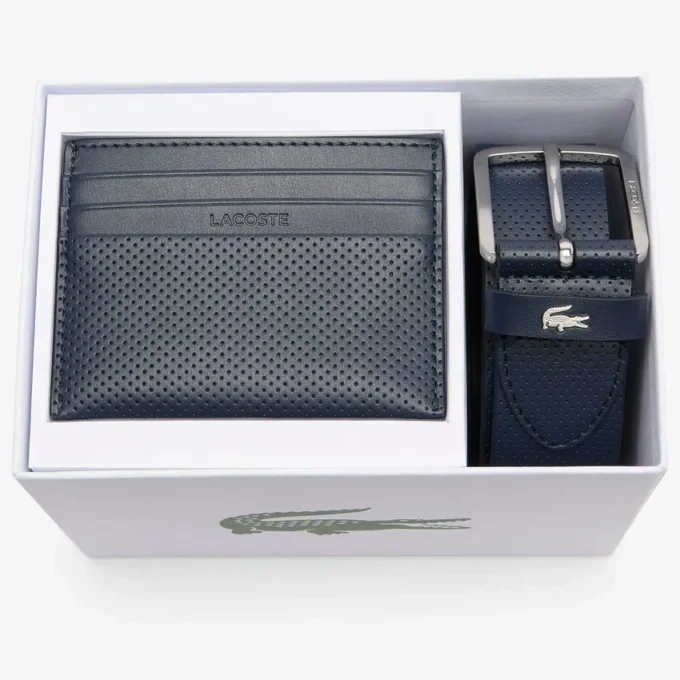 Estuche de regalo con cinturón de cuero y tarjetero