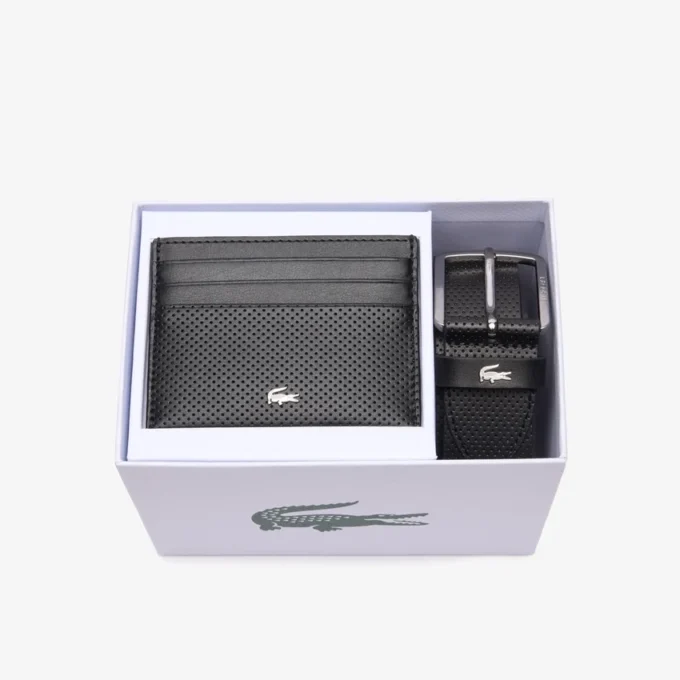 Estuche de regalo con cinturón de cuero y tarjetero