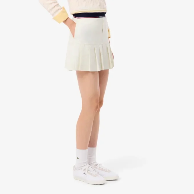 Falda corta plisada de mezcla de lana para mujer