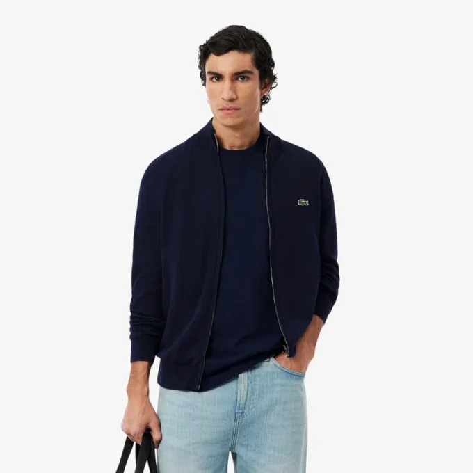 Jersey de algodón con cuello alto y cremallera para hombre