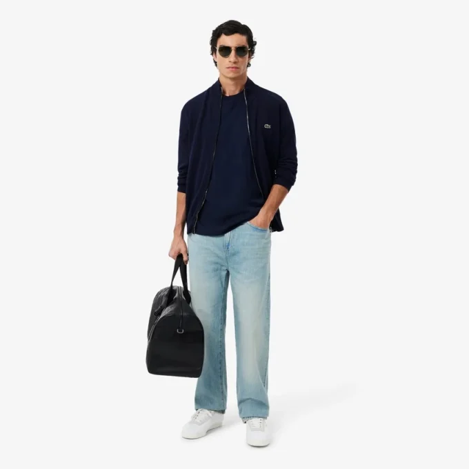 Jersey de algodón con cuello alto y cremallera para hombre