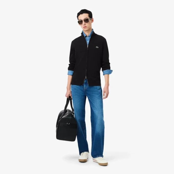 Jersey de algodón con cuello alto y cremallera para hombre