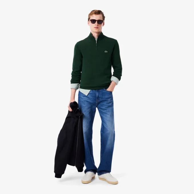 Jersey de algodón con cuello alto y cremallera para hombre