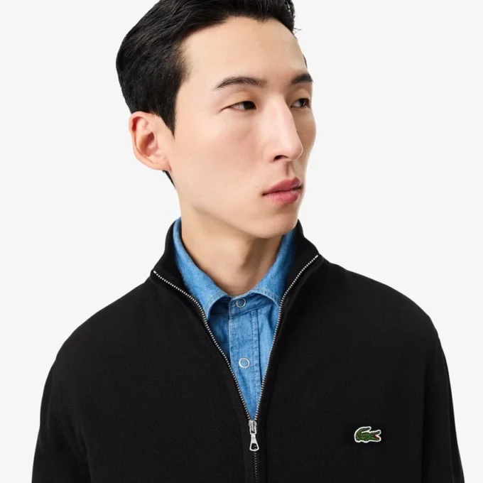 Jersey de algodón con cuello alto y cremallera para hombre