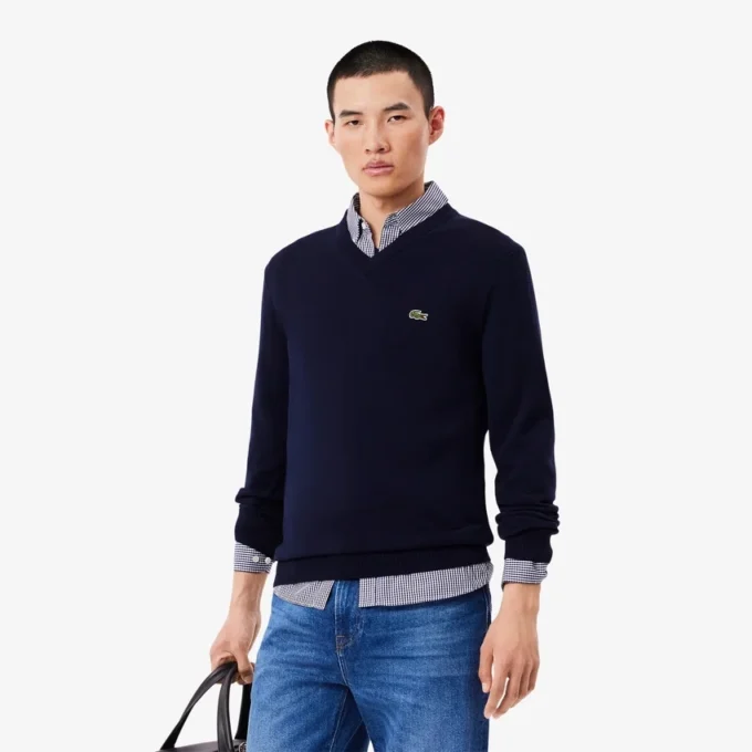 Jersey de algodón con cuello en V para hombre