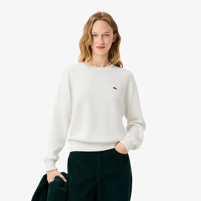Jersey de algodón de cuello redondo y corte holgado para mujer