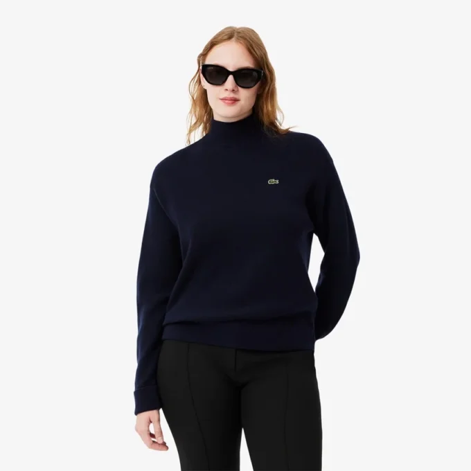 Jersey de cuello alto de lana de corte holgado para mujer