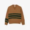 Jersey de cuello en V de lana a rayas para hombre
