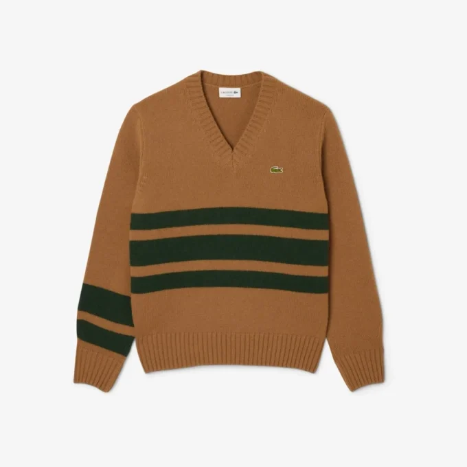 Jersey de cuello en V de lana a rayas para hombre