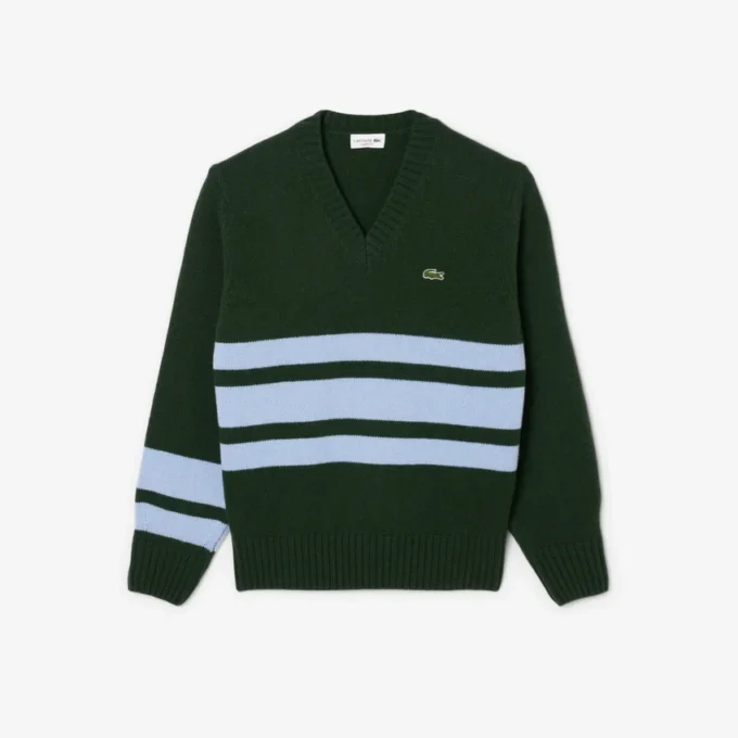 Jersey de cuello en V de lana a rayas para hombre