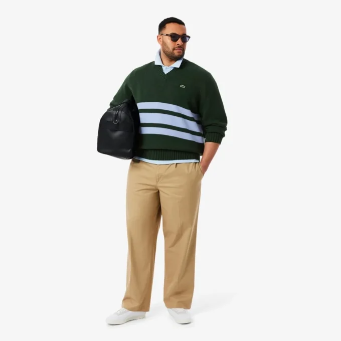 Jersey de cuello en V de lana a rayas para hombre