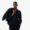 Jersey de cuello polo con media cremallera para hombre, mezcla de algodón y lana