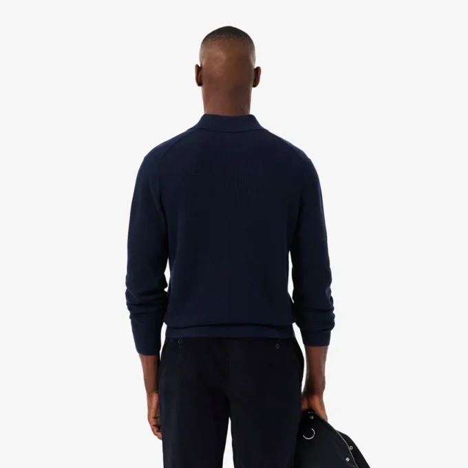 Jersey de cuello polo con media cremallera para hombre, mezcla de algodón y lana