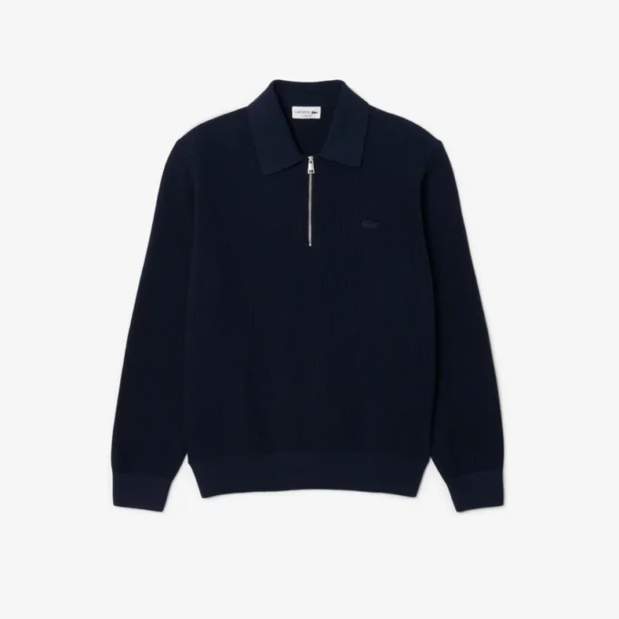 Jersey de cuello polo con media cremallera para hombre, mezcla de algodón y lana