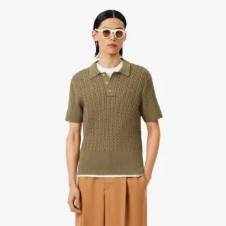Jersey de cuello polo con punto trenzado de pasarela