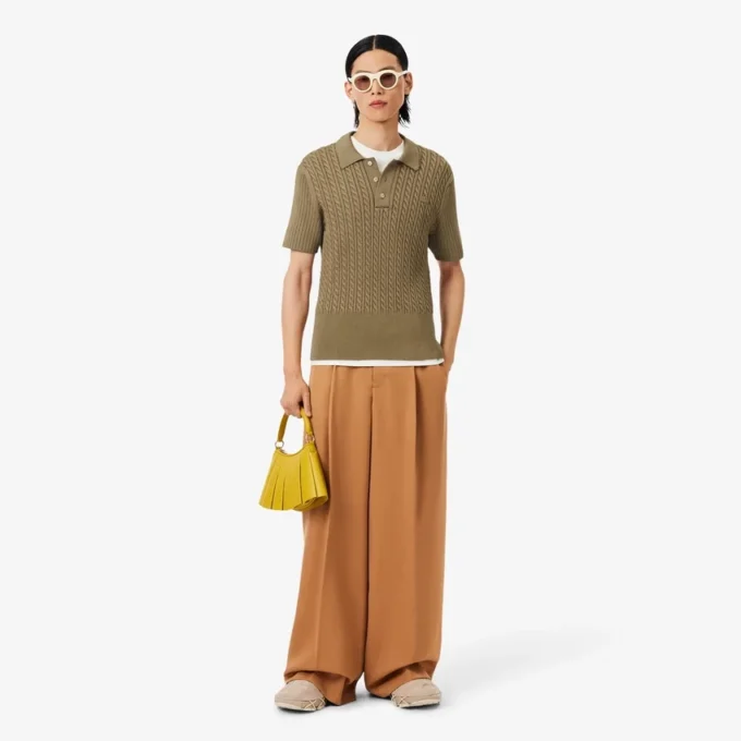 Jersey de cuello polo con punto trenzado de pasarela