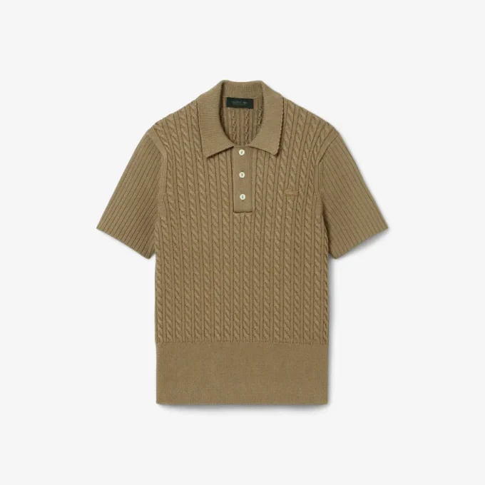 Jersey de cuello polo con punto trenzado de pasarela