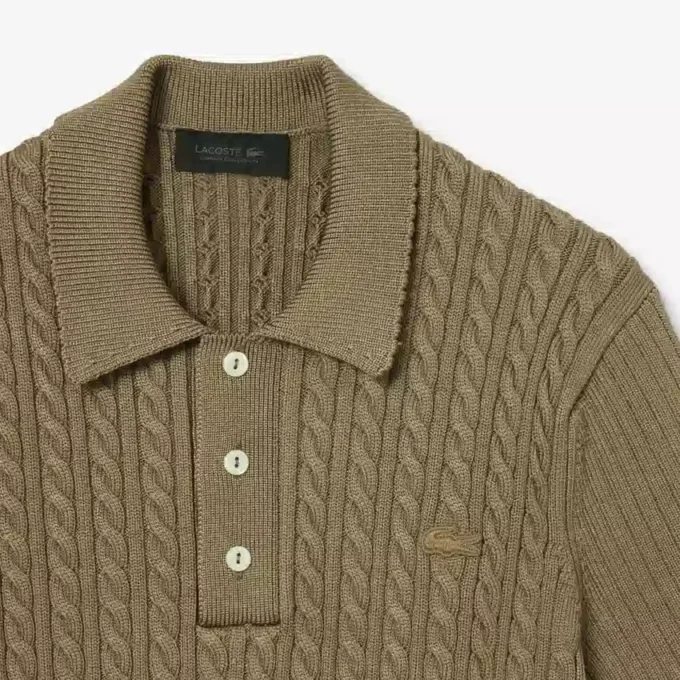 Jersey de cuello polo con punto trenzado de pasarela