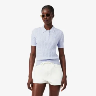 Jersey de cuello polo con tejido de punto trenzado a rayas