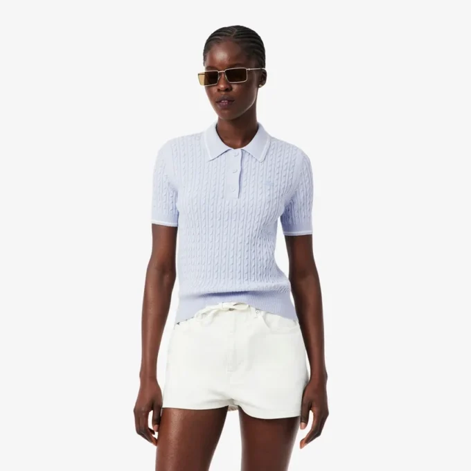 Jersey de cuello polo con tejido de punto trenzado a rayas