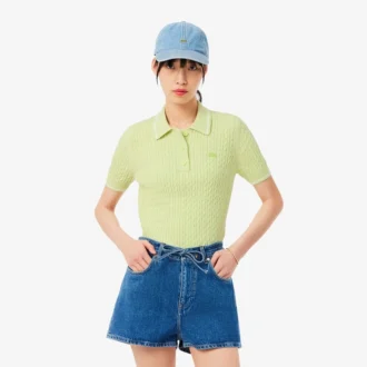 Jersey de cuello polo con tejido de punto trenzado a rayas